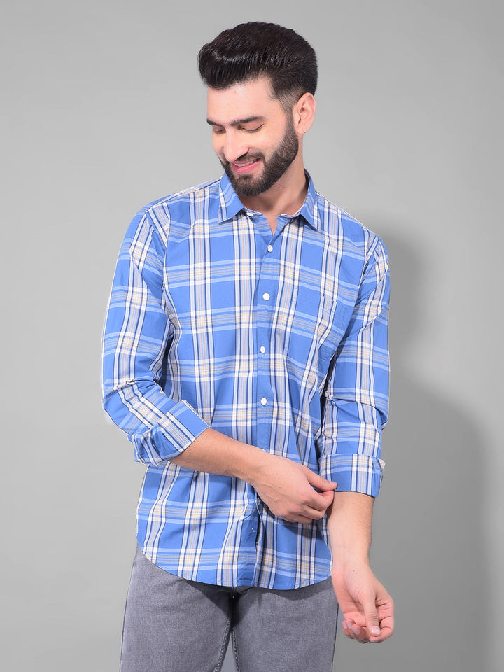 cobb light cobalt blue checked slim fit casual shirt