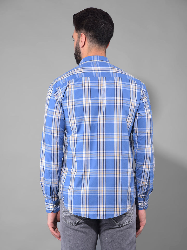 cobb light cobalt blue checked slim fit casual shirt