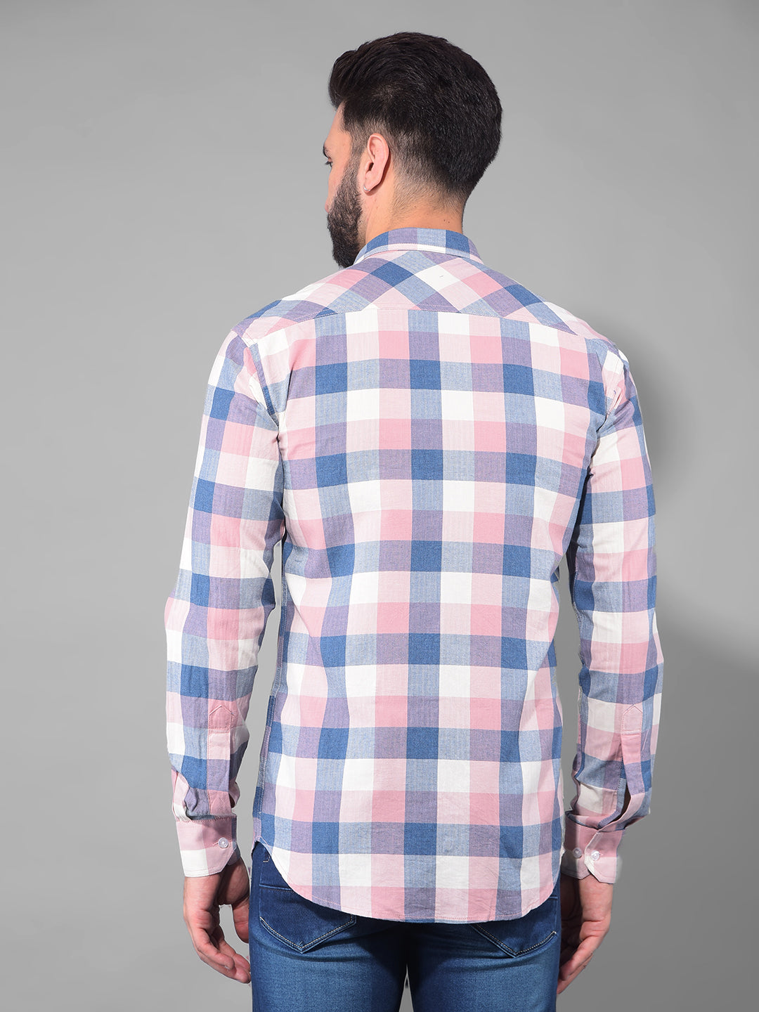 cobb light mauve checked slim fit casual shirt