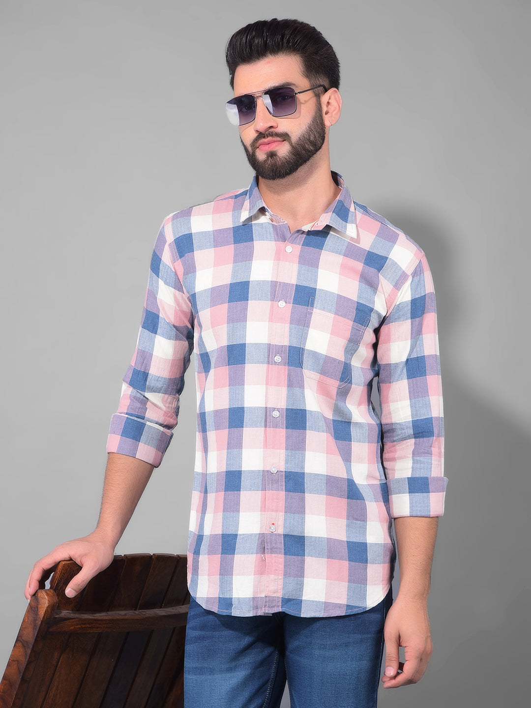 COBB LIGHT MAUVE CHECKED SLIM FIT CASUAL SHIRT