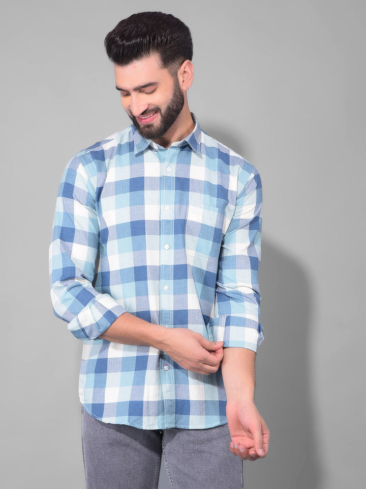 cobb sea green checked slim fit casual shirt