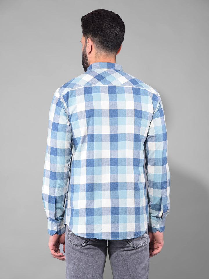 cobb sea green checked slim fit casual shirt