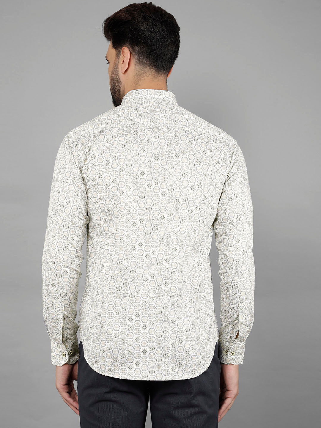 cobb beige printed slim-fit casual shirt