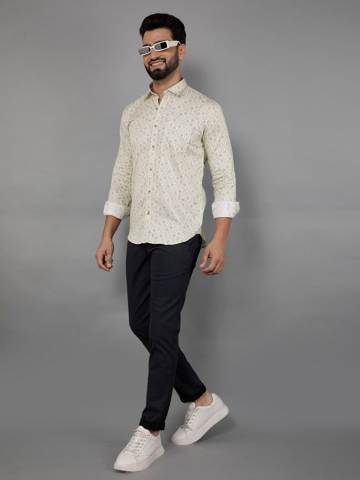 COBB BEIGE PRINTED SLIM-FIT CASUAL SHIRT