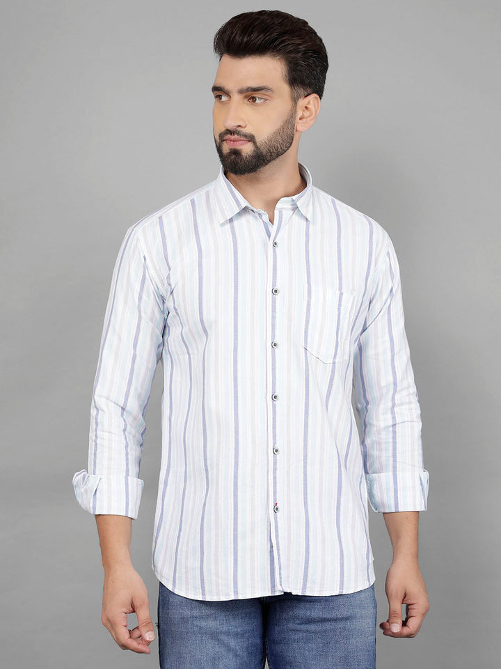 cobb turquoise striped slim-fit casual shirt