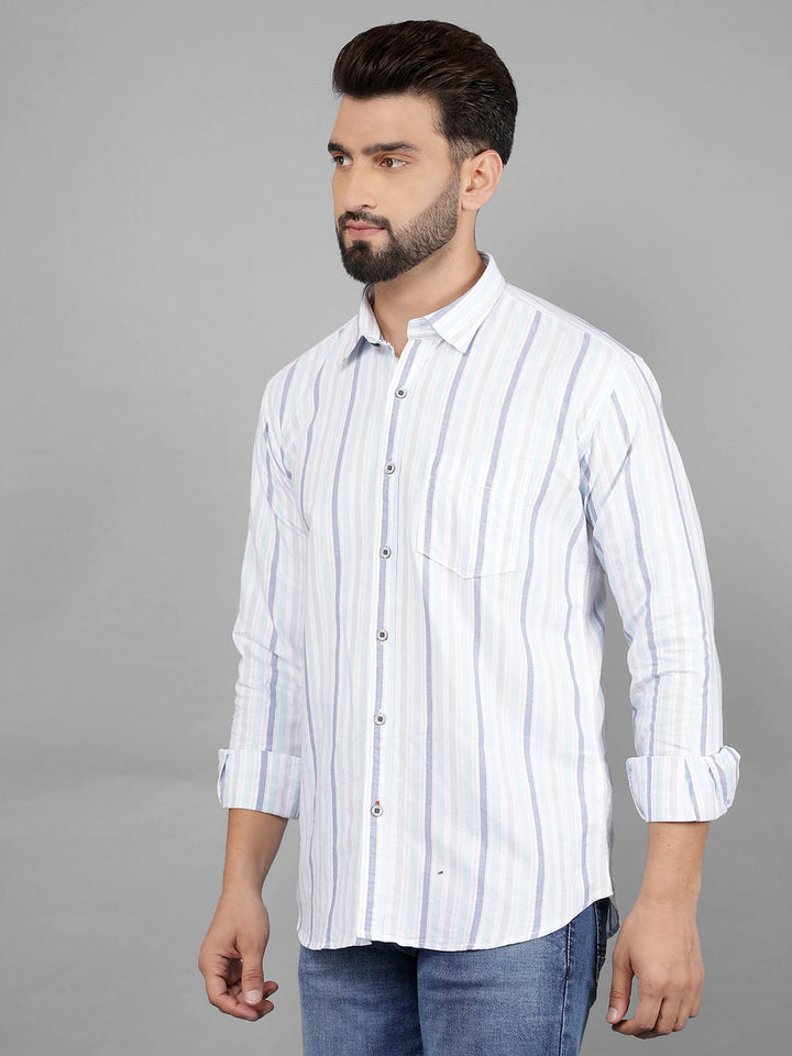 cobb turquoise striped slim-fit casual shirt