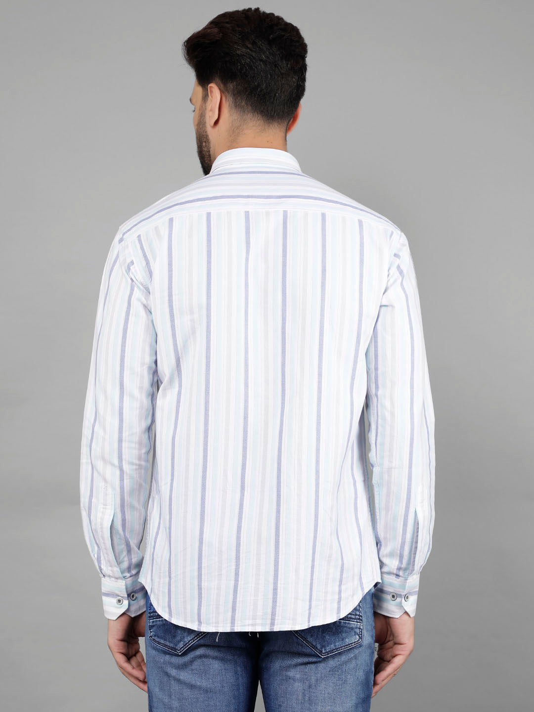 cobb turquoise striped slim-fit casual shirt