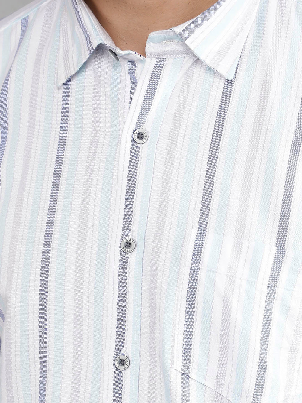 cobb turquoise striped slim-fit casual shirt