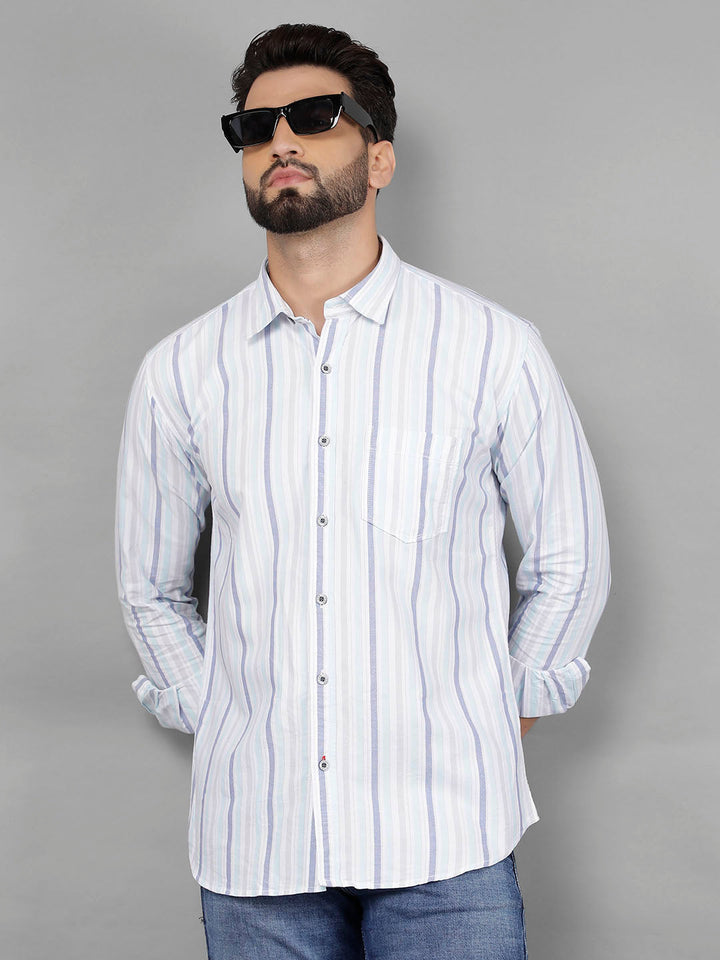 COBB TURQUOISE STRIPED SLIM-FIT CASUAL SHIRT