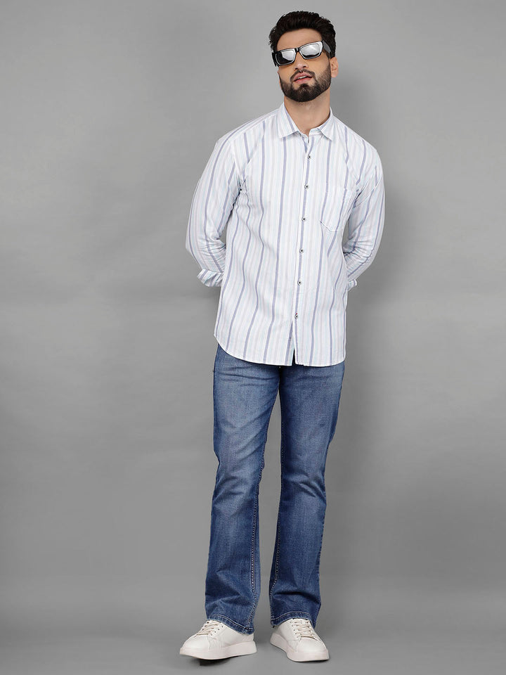 COBB TURQUOISE STRIPED SLIM-FIT CASUAL SHIRT