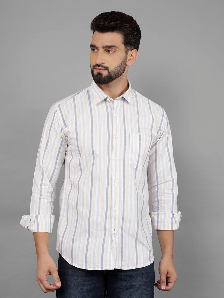 cobb yellow striped slim-fit casual shirt