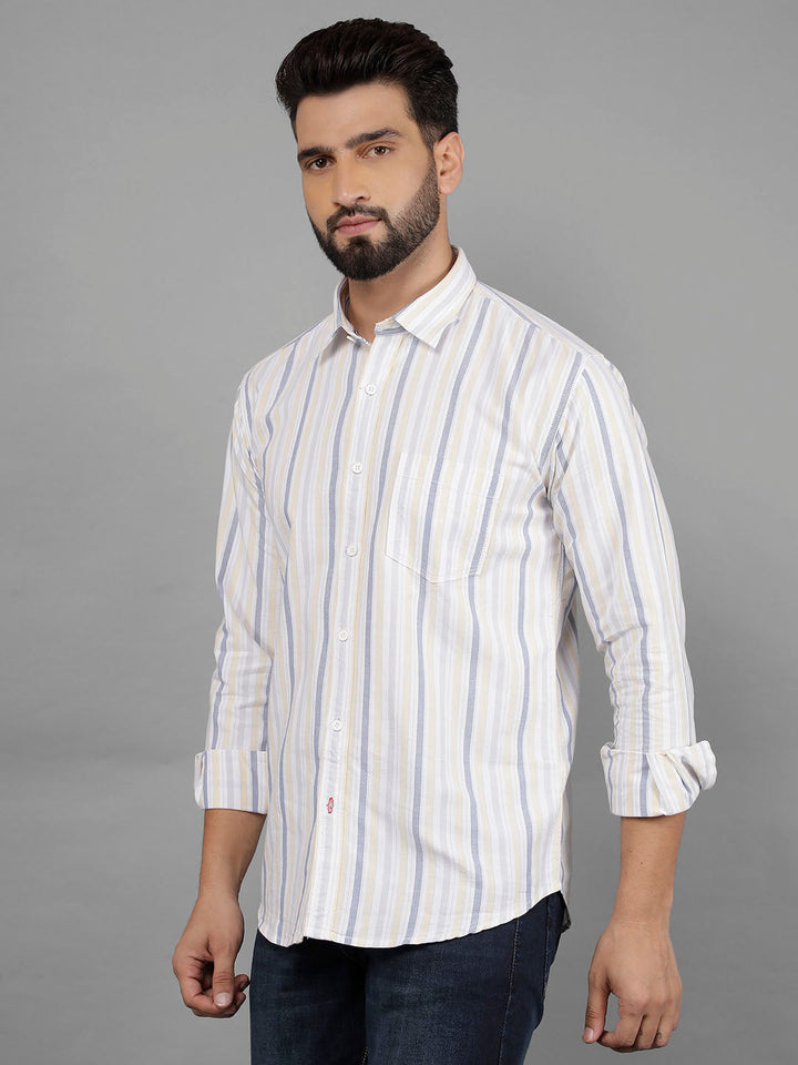 cobb yellow striped slim-fit casual shirt