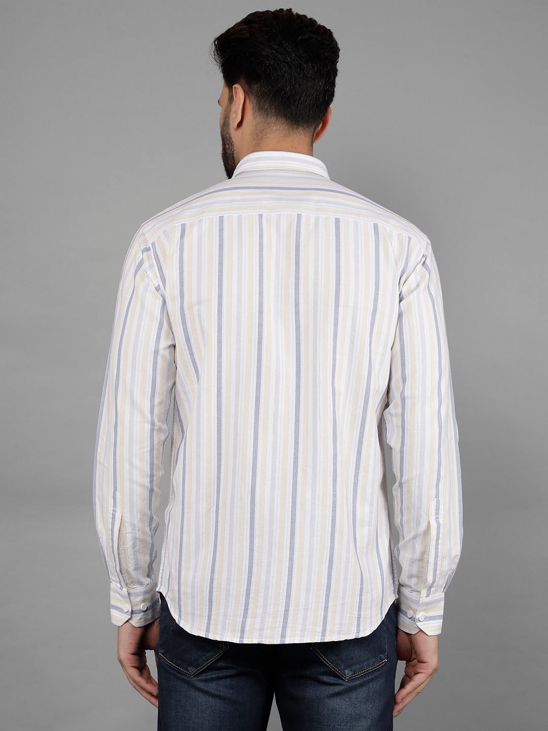 cobb yellow striped slim-fit casual shirt