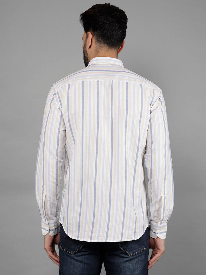 cobb yellow striped slim-fit casual shirt