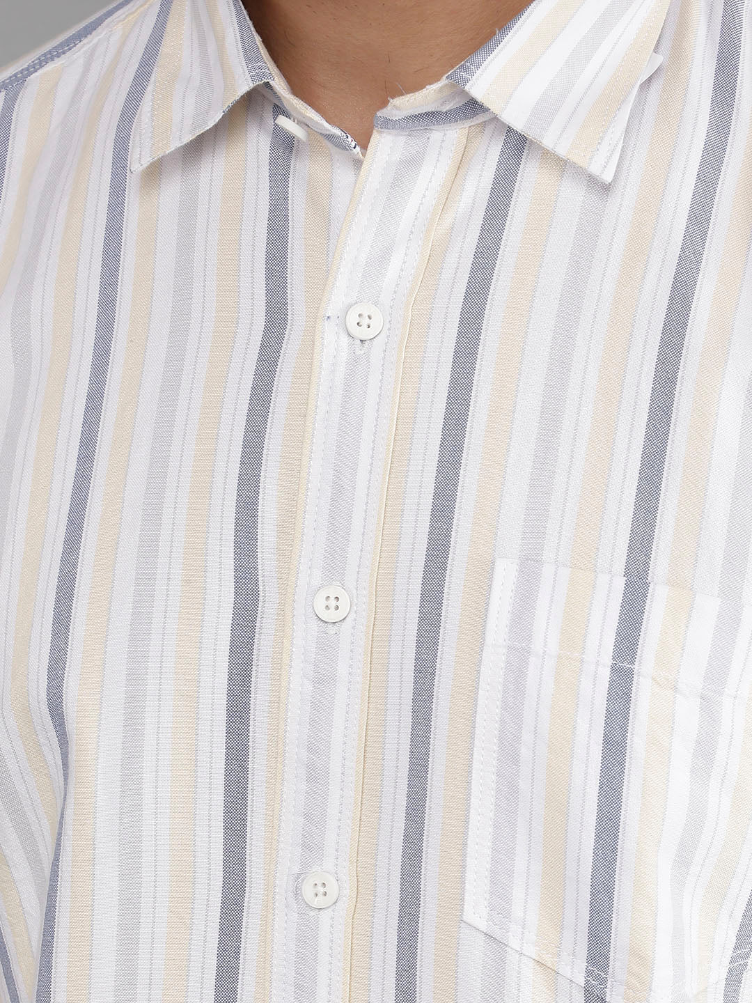 cobb yellow striped slim-fit casual shirt