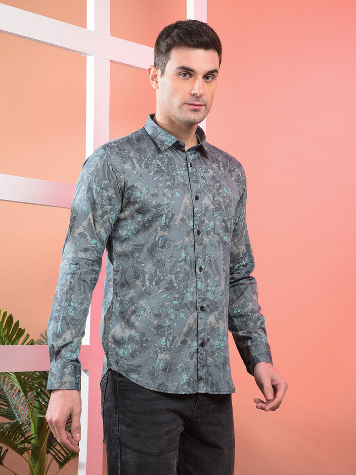 COBB OLIVE PRINTED SLIM-FIT CASUAL SHIRT