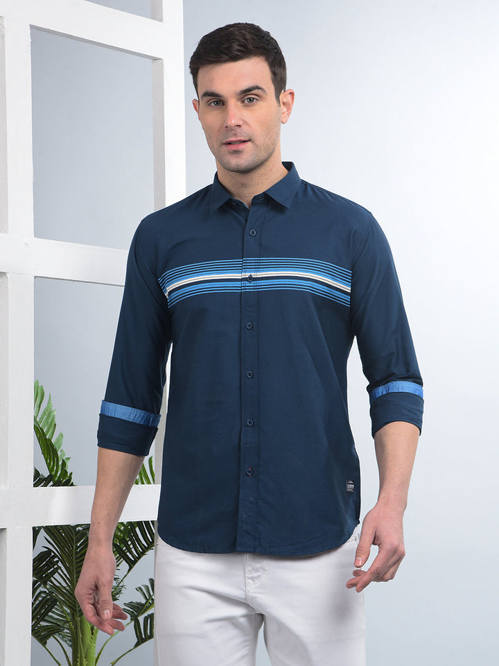 cobb navy blue striped slim-fit casual shirt