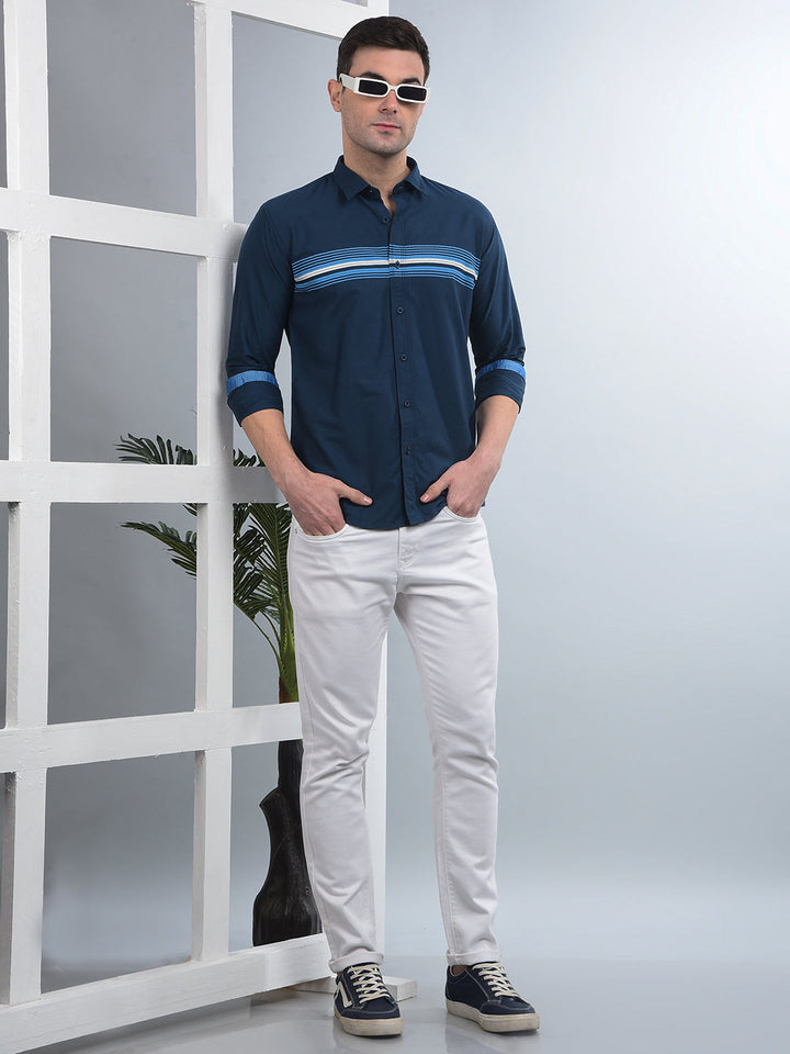 COBB NAVY BLUE STRIPED SLIM-FIT CASUAL SHIRT