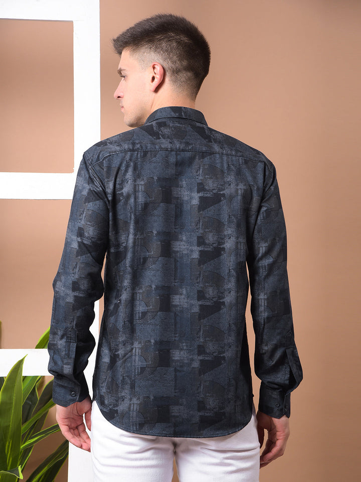 cobb dark grey printed slim-fit casual shirt