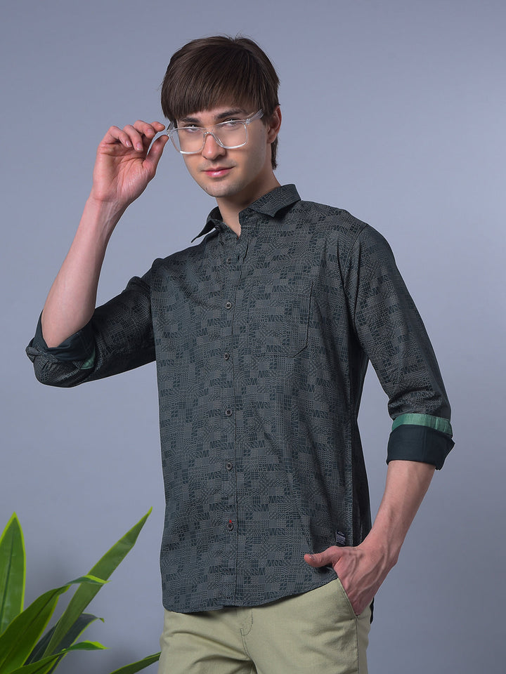 cobb bottle green printed slim-fit casual shirt