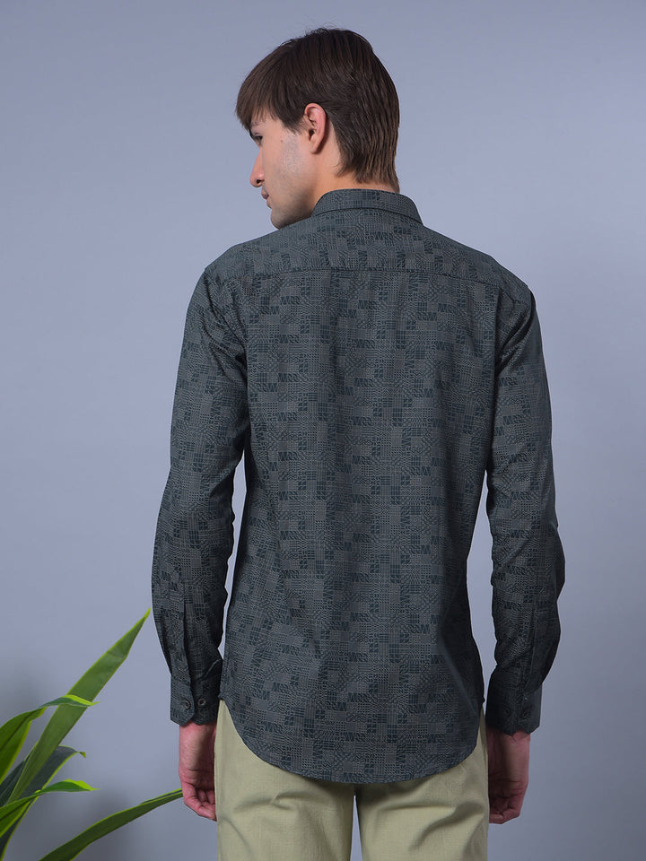 cobb bottle green printed slim-fit casual shirt