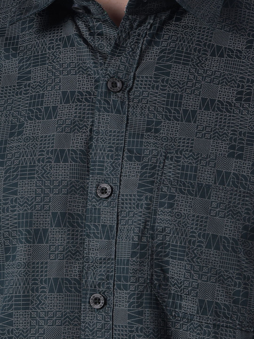 cobb bottle green printed slim-fit casual shirt