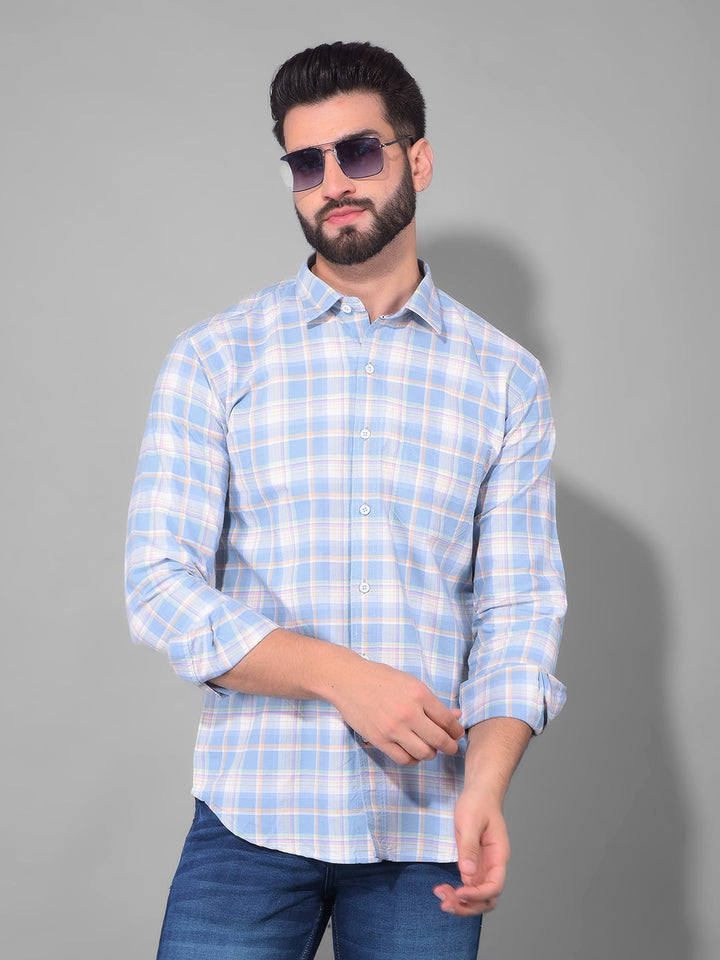 COBB SKY BLUE CHECKED SLIM FIT CASUAL SHIRT