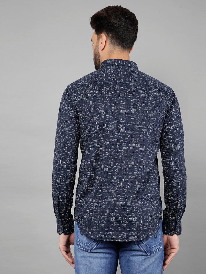 cobb navy blue printed slim-fit casual shirt