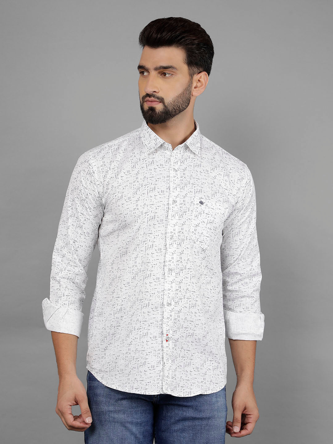 cobb white printed slim-fit casual shirt