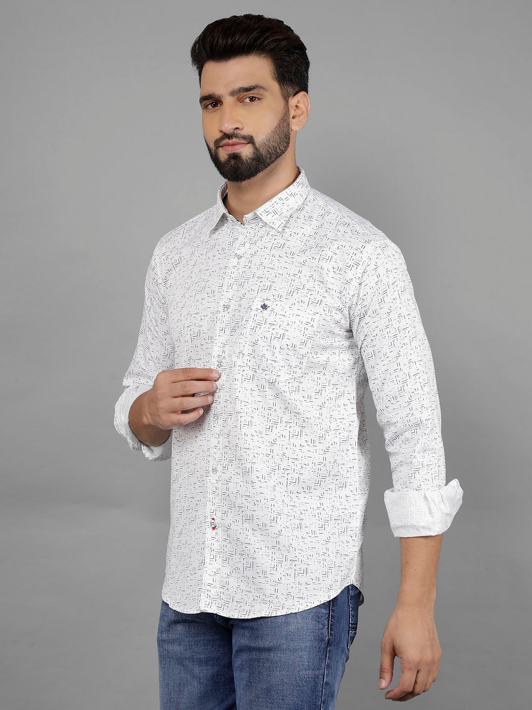 cobb white printed slim-fit casual shirt