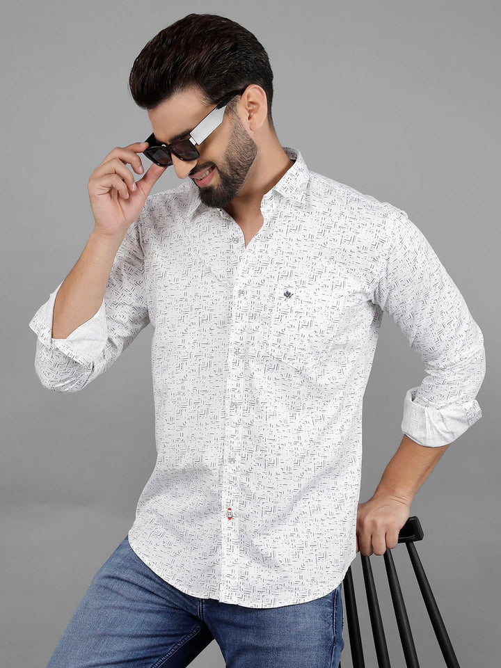 COBB WHITE PRINTED SLIM-FIT CASUAL SHIRT