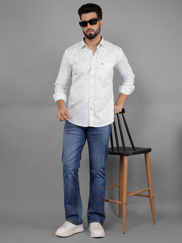 COBB WHITE PRINTED SLIM-FIT CASUAL SHIRT