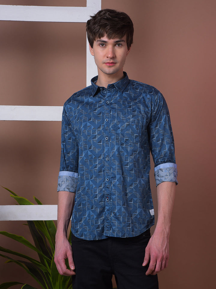 cobb blue printed slim-fit casual shirt