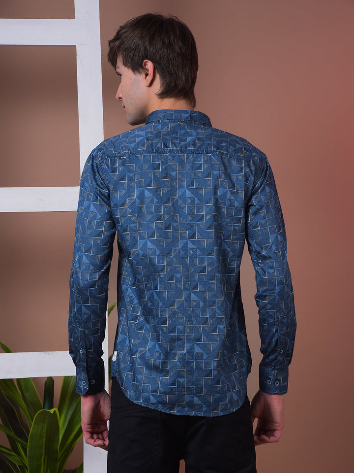 cobb blue printed slim-fit casual shirt