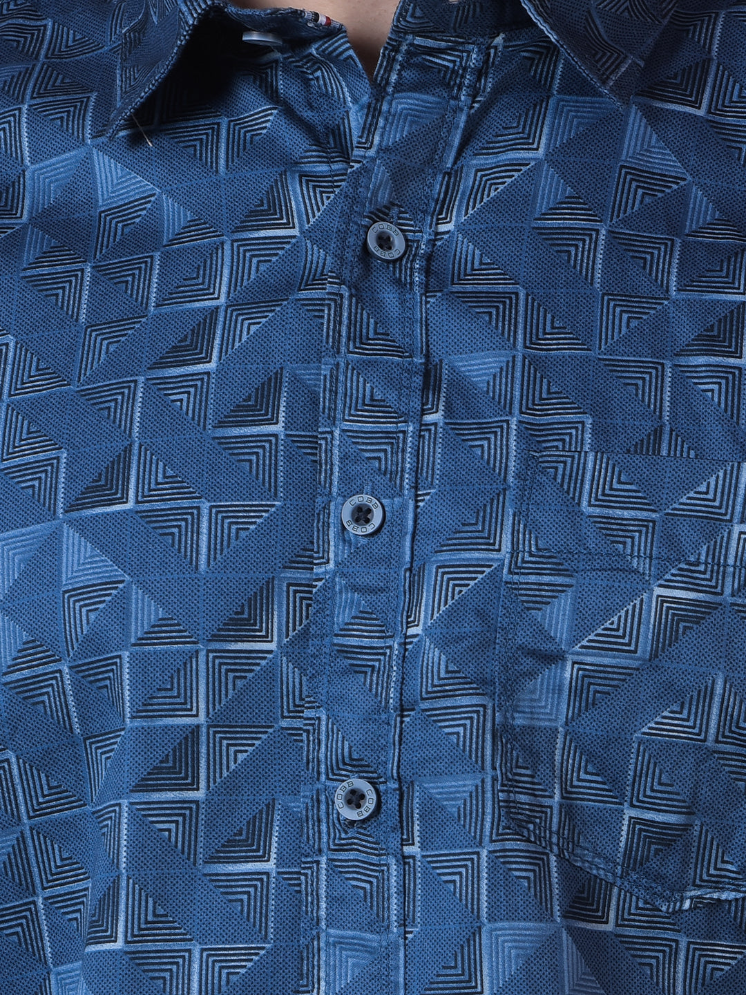 cobb blue printed slim-fit casual shirt