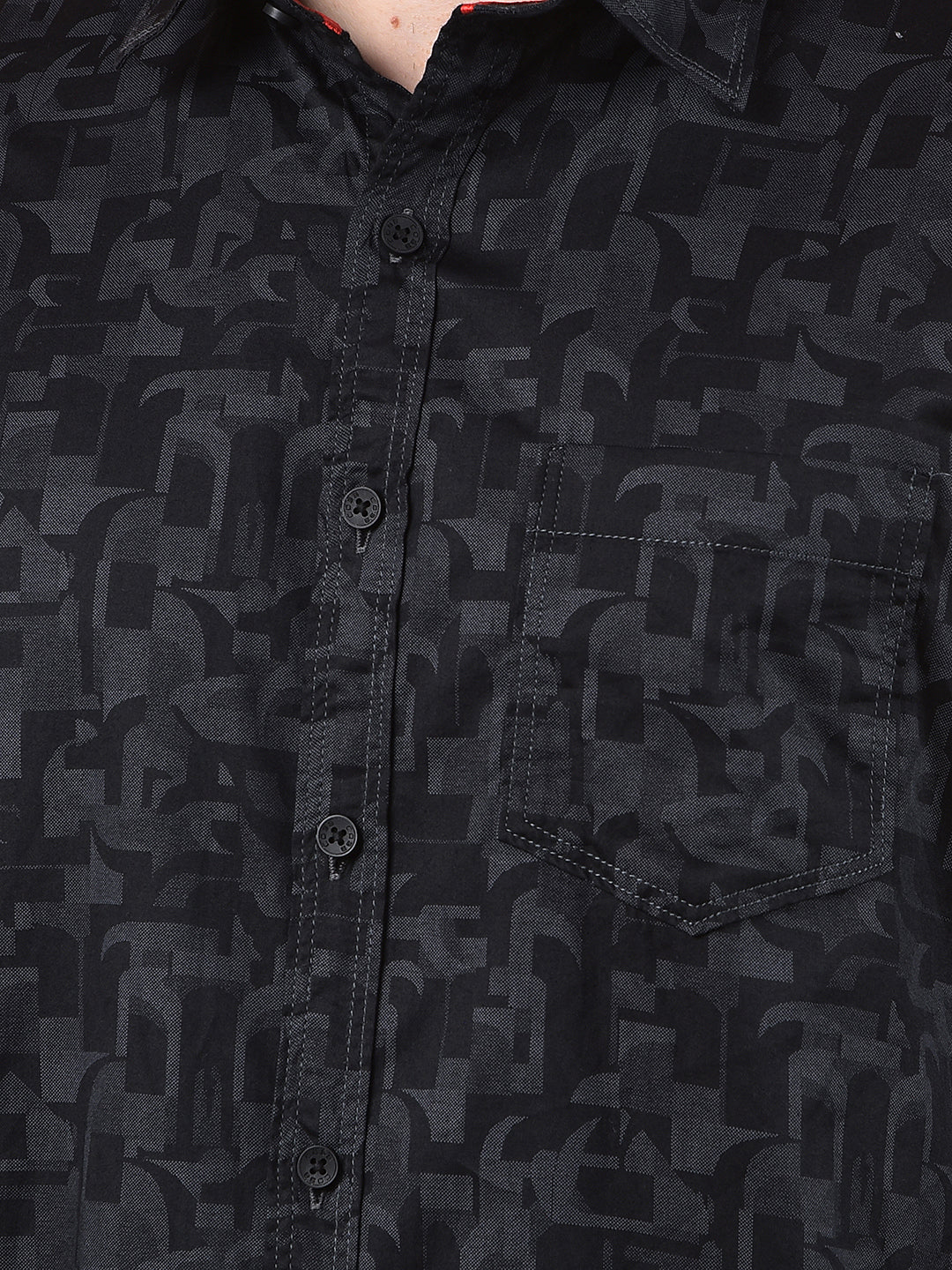 cobb black printed slim-fit casual shirt
