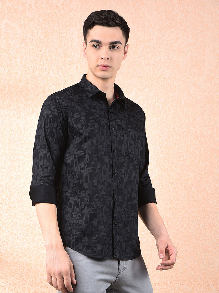 COBB BLACK PRINTED SLIM-FIT CASUAL SHIRT