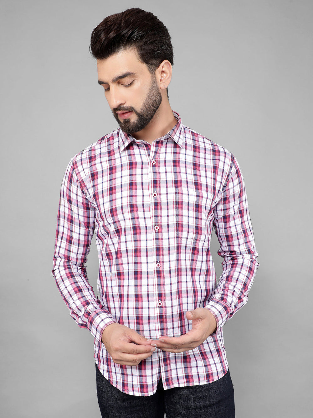 cobb rouge checked slim-fit casual shirt