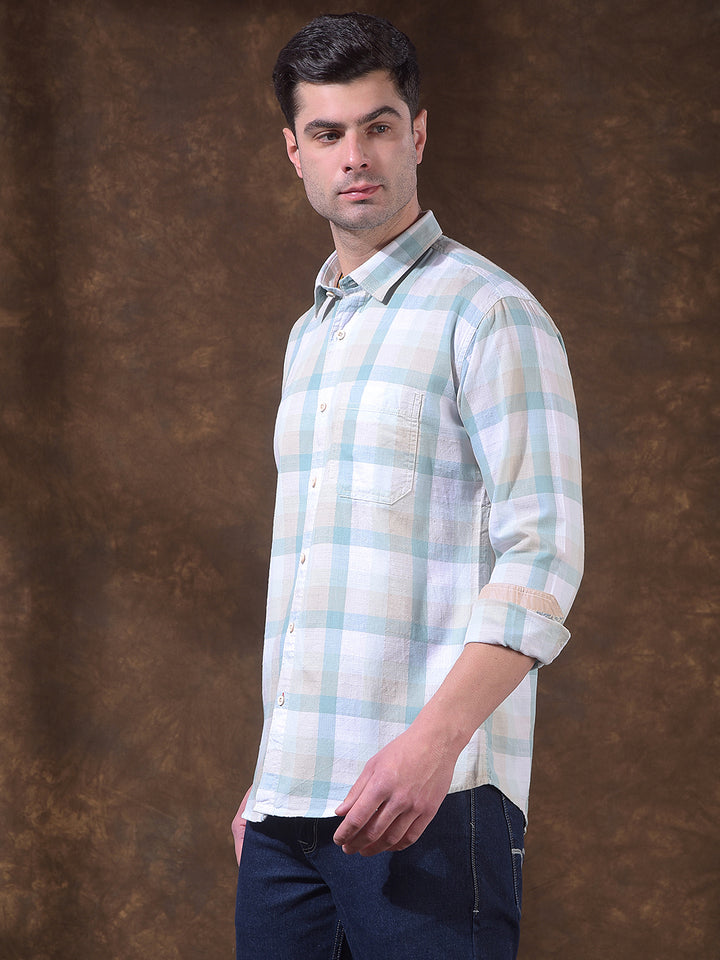 cobb sea green checked slim-fit casual shirt