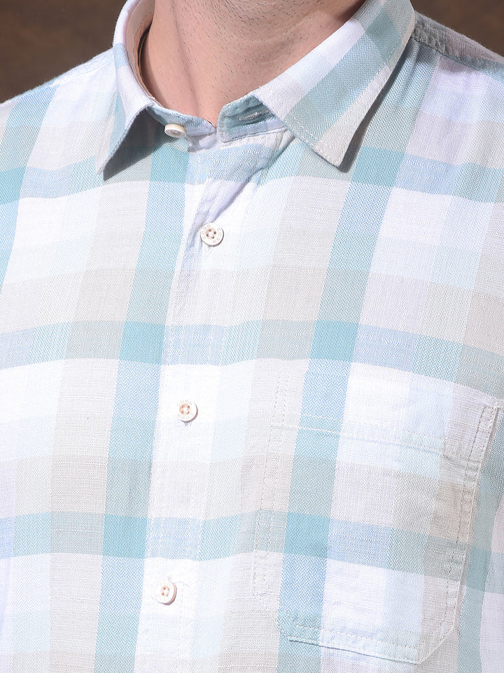 cobb sea green checked slim-fit casual shirt