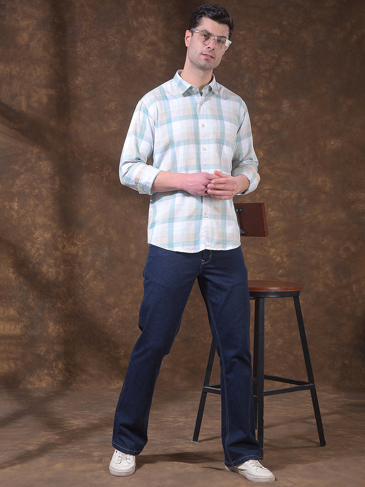 COBB SEA GREEN CHECKED SLIM-FIT CASUAL SHIRT