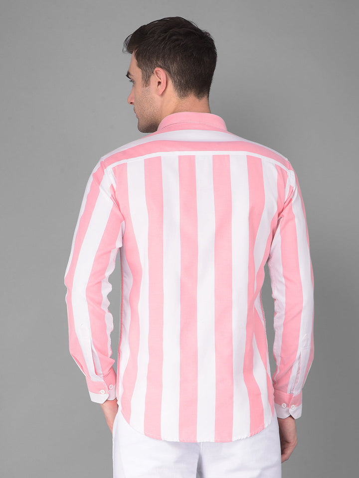 cobb white rose pink striped slim fit casual shirt