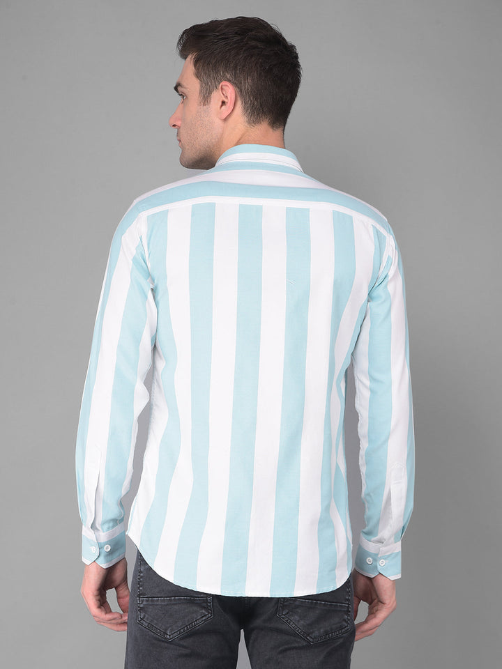 cobb white seafoam green striped slim fit casual shirt