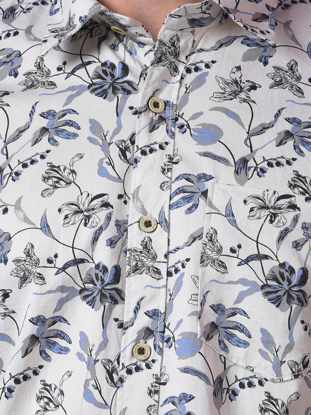 cobb off white printed slim-fit casual shirt