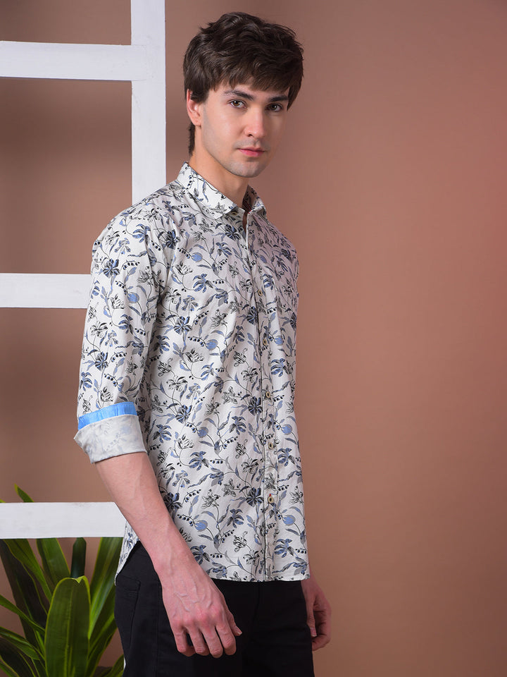 COBB OFF WHITE PRINTED SLIM-FIT CASUAL SHIRT