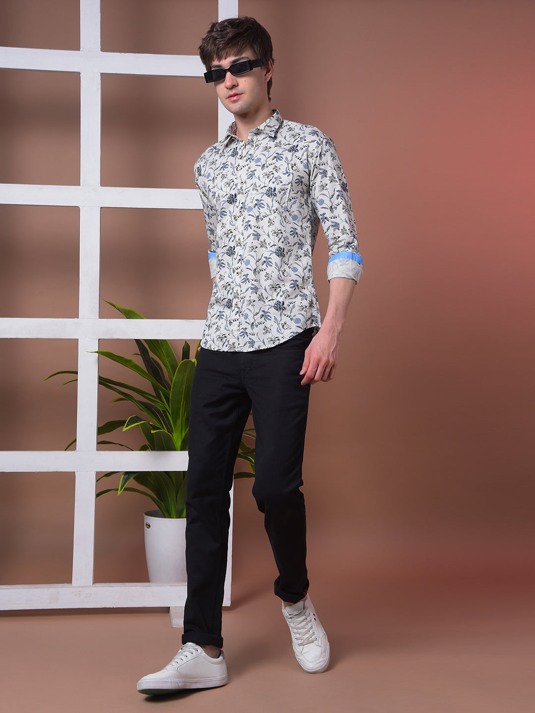 COBB OFF WHITE PRINTED SLIM-FIT CASUAL SHIRT