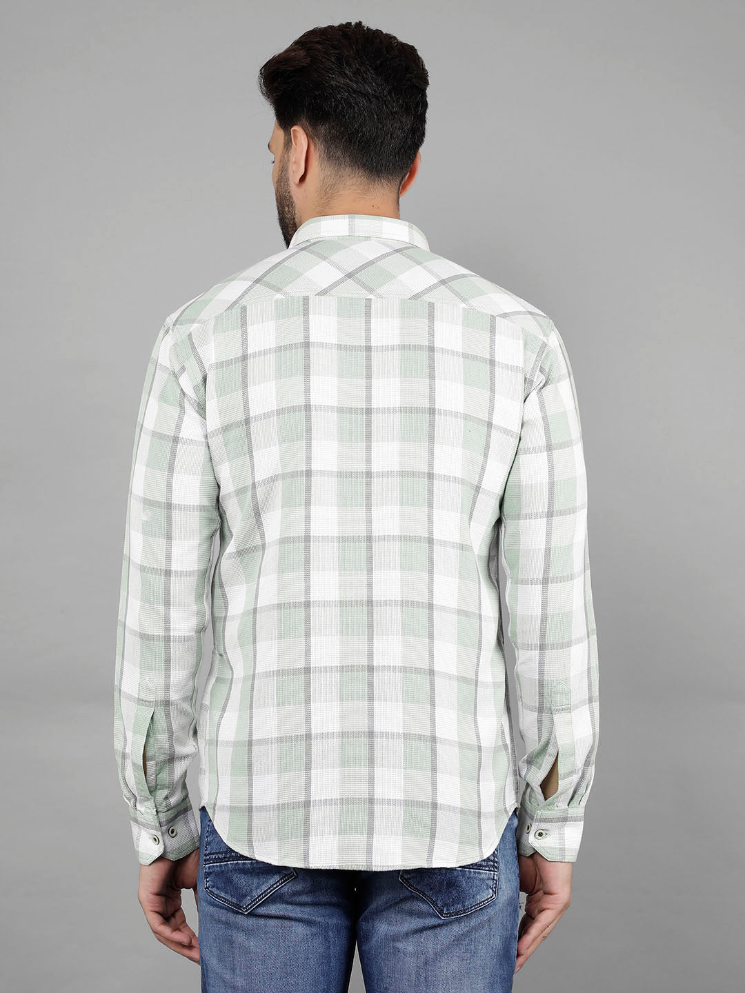 cobb light green checked slim-fit casual shirt