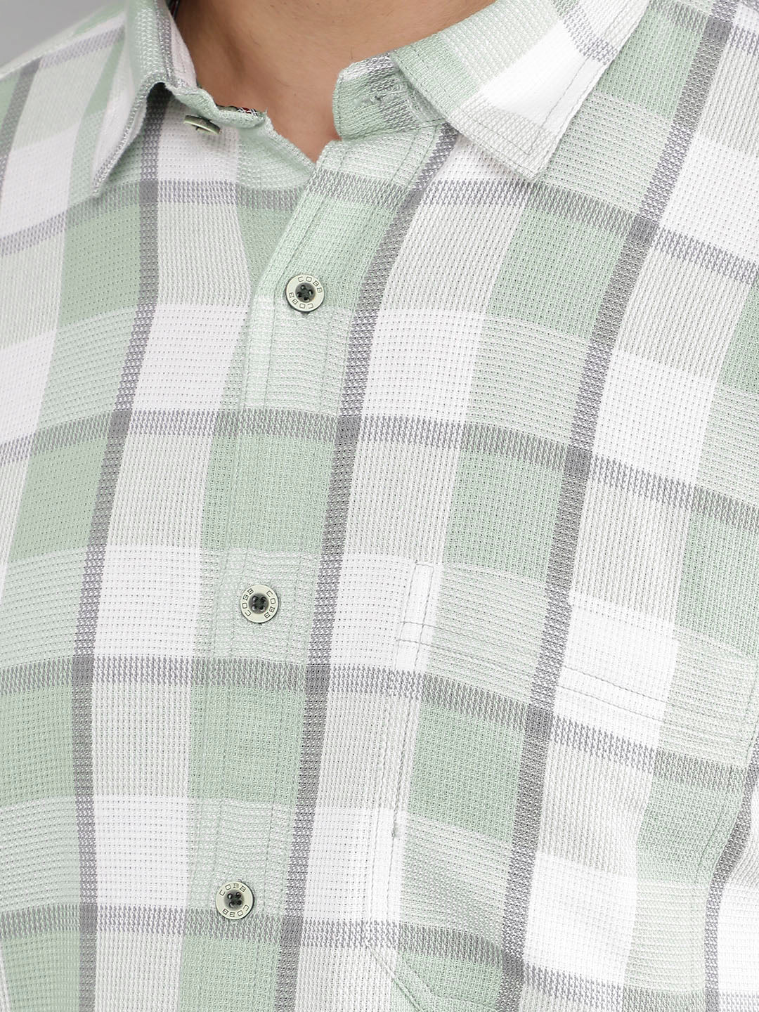 cobb light green checked slim-fit casual shirt