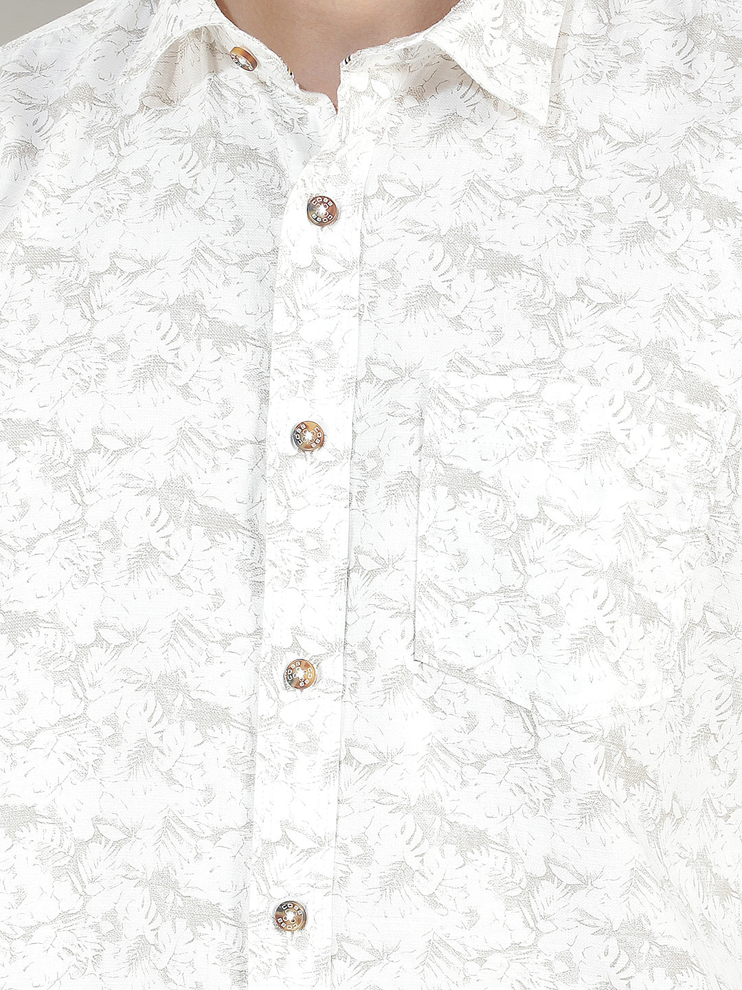 beige printed slim-fit casual shirt