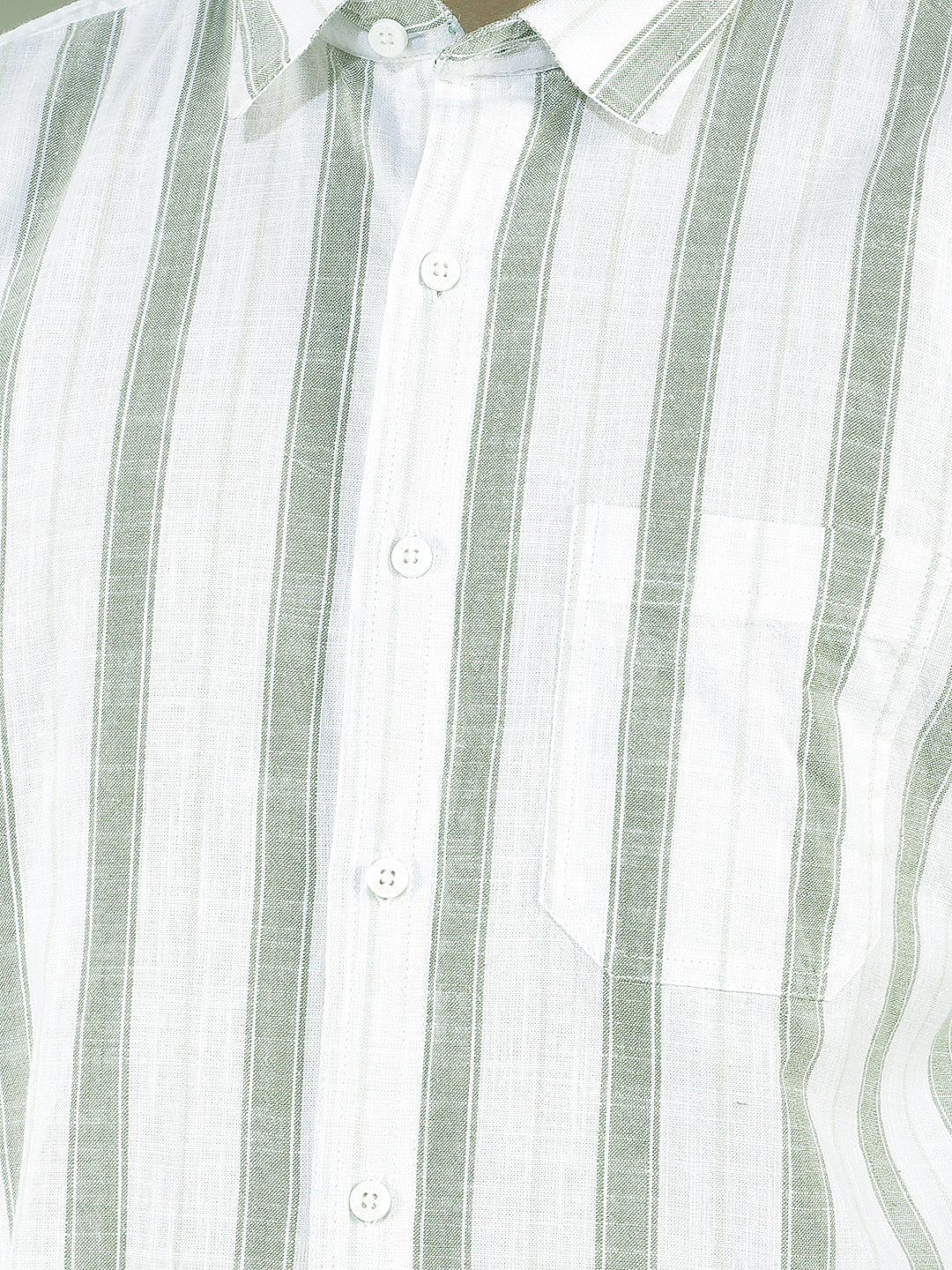 green striped slim-fit casual shirt